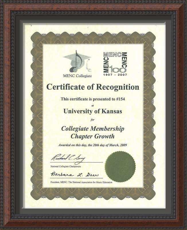 Certificate of Recognition, Collegiate Membership Chapter Growth, 2009